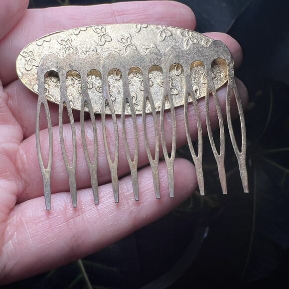 VTG Cloisonné Enamel Hair Gold Tone Comb Butterfly Flowers Red Yellow Green Blue - Picture 4 of 7